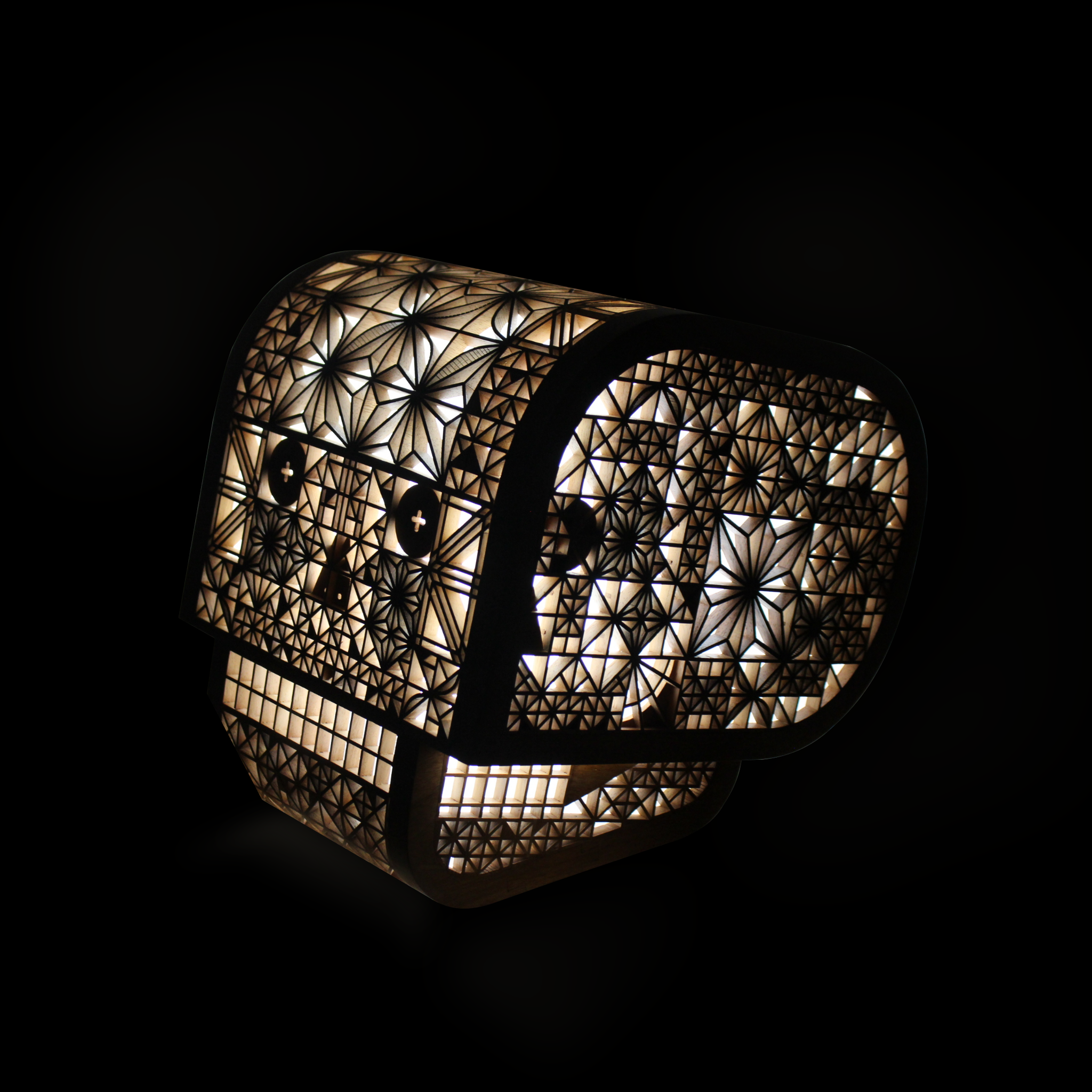 Escultura Luminosa Calavera Kumiko por Frank de la Barrera, Mérida México, 2024