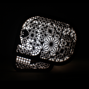 Escultura Luminosa Calavera Kumiko por Frank de la Barrera, Mérida México, 2024