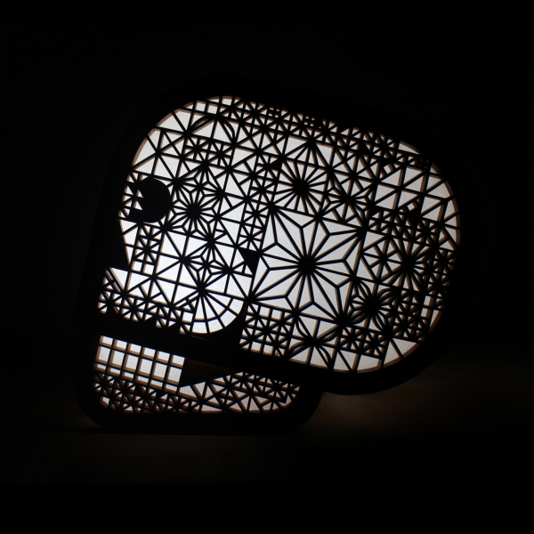 Escultura Luminosa Calavera Kumiko por Frank de la Barrera, Mérida México, 2024