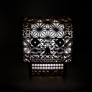 Escultura Luminosa Calavera Kumiko por Frank de la Barrera, Mérida México, 2024